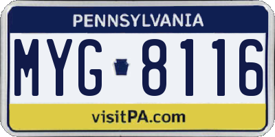 PA license plate MYG8116
