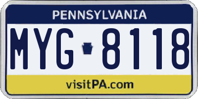 PA license plate MYG8118