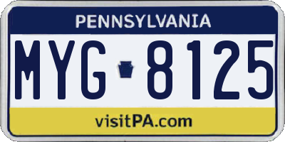 PA license plate MYG8125