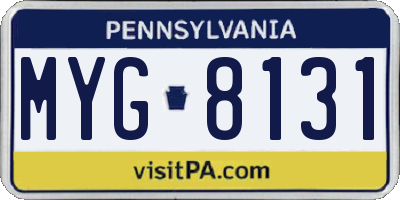 PA license plate MYG8131