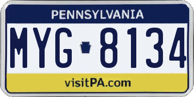PA license plate MYG8134