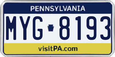 PA license plate MYG8193