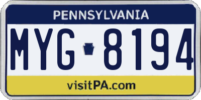 PA license plate MYG8194