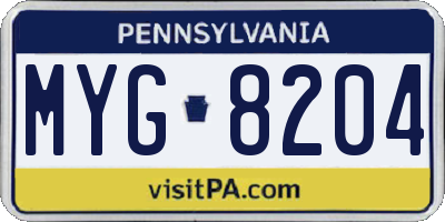 PA license plate MYG8204