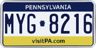 PA license plate MYG8216