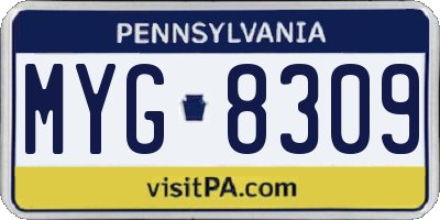 PA license plate MYG8309
