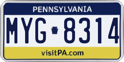 PA license plate MYG8314