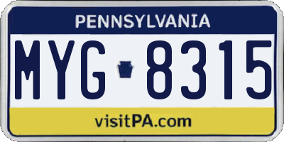 PA license plate MYG8315