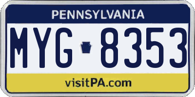 PA license plate MYG8353
