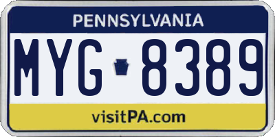 PA license plate MYG8389