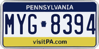 PA license plate MYG8394