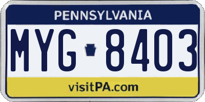 PA license plate MYG8403