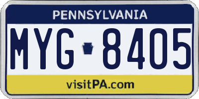PA license plate MYG8405