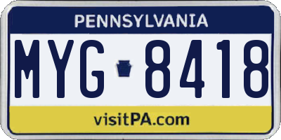 PA license plate MYG8418
