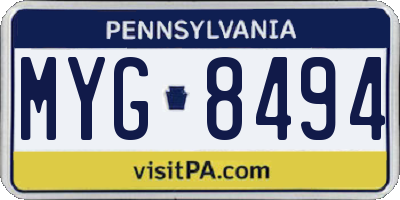 PA license plate MYG8494