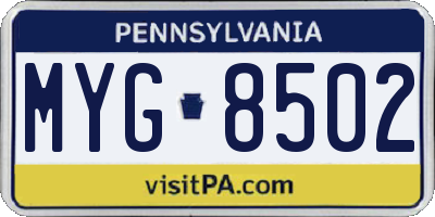PA license plate MYG8502