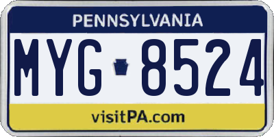PA license plate MYG8524