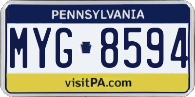 PA license plate MYG8594