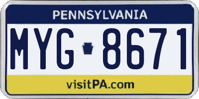 PA license plate MYG8671