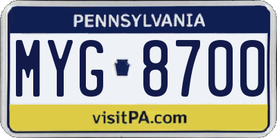 PA license plate MYG8700