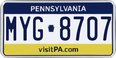 PA license plate MYG8707