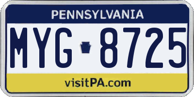 PA license plate MYG8725