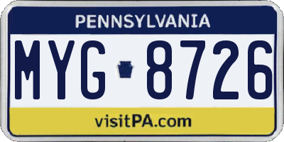 PA license plate MYG8726