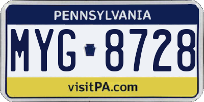 PA license plate MYG8728