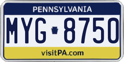 PA license plate MYG8750