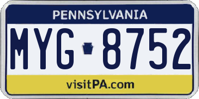 PA license plate MYG8752