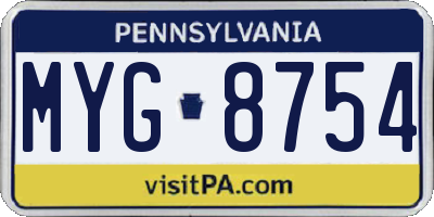 PA license plate MYG8754