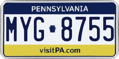 PA license plate MYG8755
