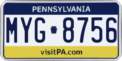 PA license plate MYG8756