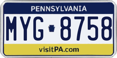 PA license plate MYG8758