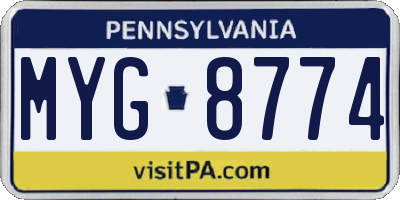 PA license plate MYG8774