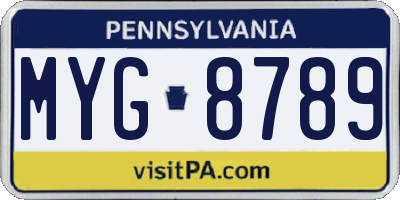PA license plate MYG8789