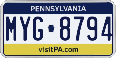 PA license plate MYG8794