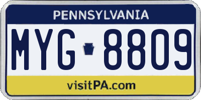 PA license plate MYG8809