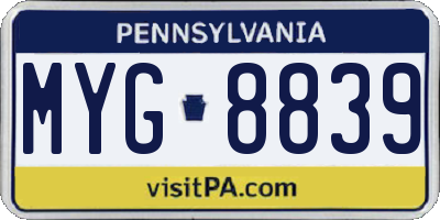 PA license plate MYG8839