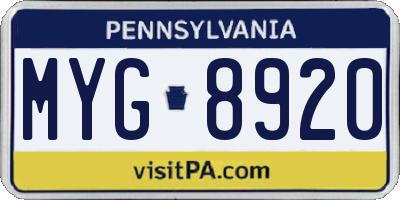 PA license plate MYG8920