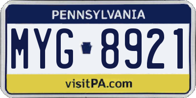 PA license plate MYG8921