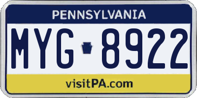 PA license plate MYG8922