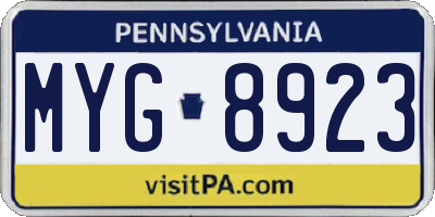 PA license plate MYG8923