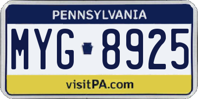 PA license plate MYG8925