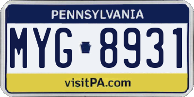 PA license plate MYG8931