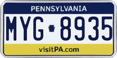 PA license plate MYG8935