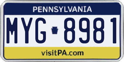 PA license plate MYG8981