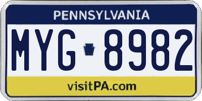 PA license plate MYG8982