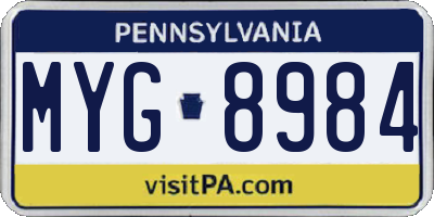 PA license plate MYG8984