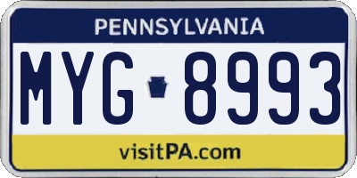 PA license plate MYG8993